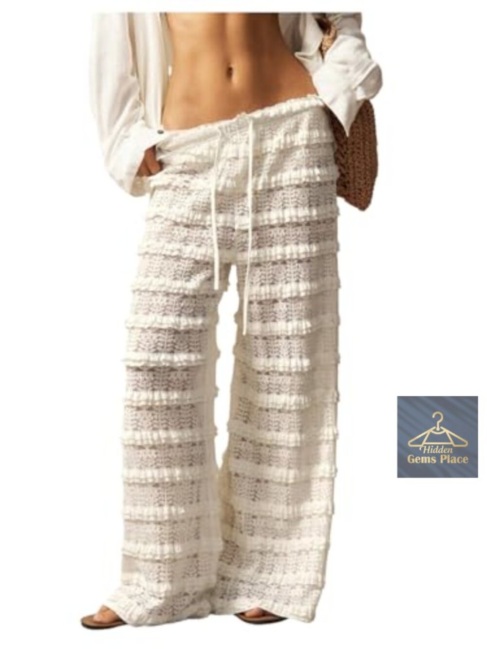 Crochet Lace Mesh Wide Leg Beach Cover Up Pants